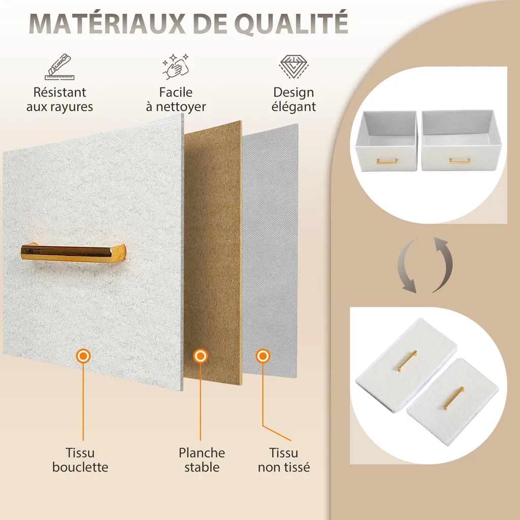 Commode de Rangement en Bouclette avec Prises USB et Type-C Intégrées