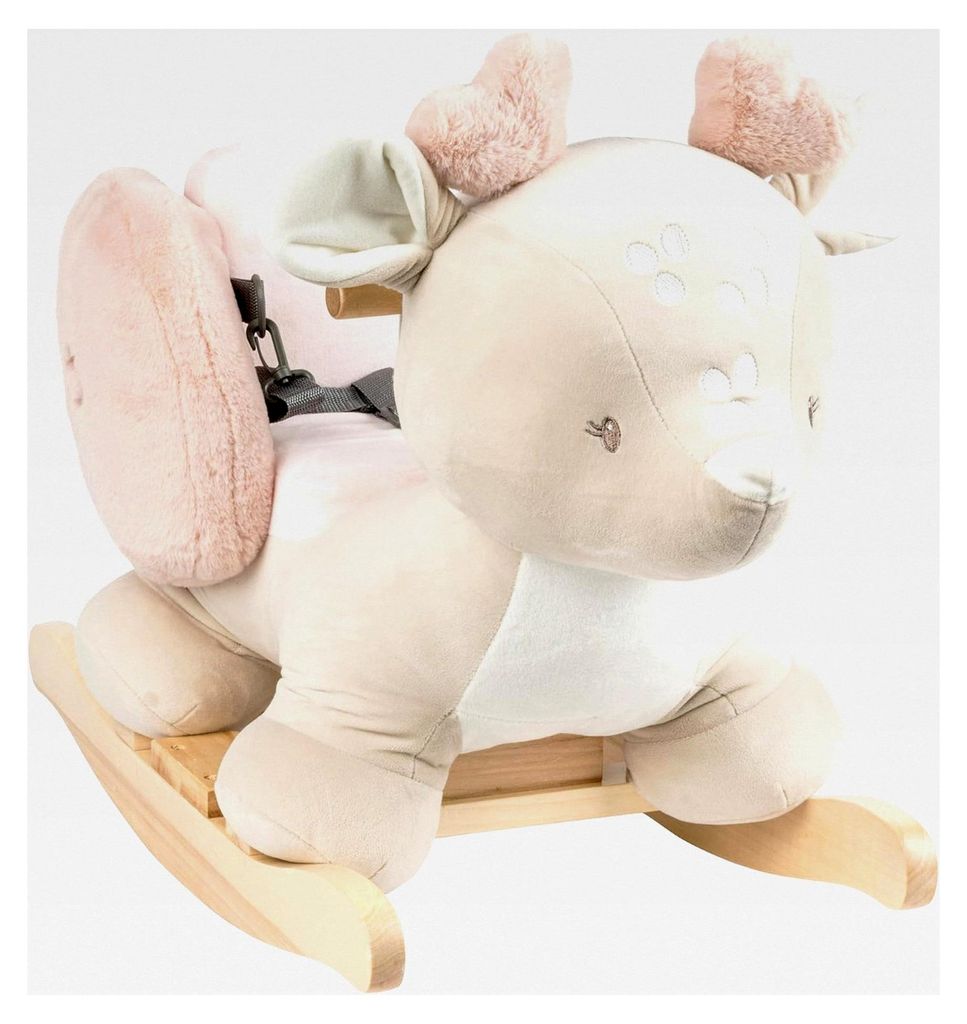 Schaukeltier Hirschkuh, Inkl. Sicherheitsgurt, Fröhliches Hin- und Herschaukeln, 100% Polyester, Beige
