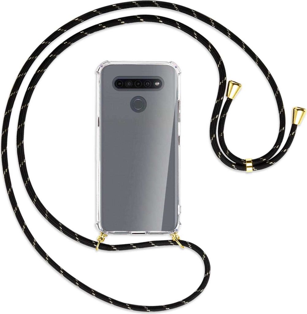 Handykette Backcover-Schutzhülle mit Band (Metall goldfarben) für LG K41S LM-K410 - schwarz/gold