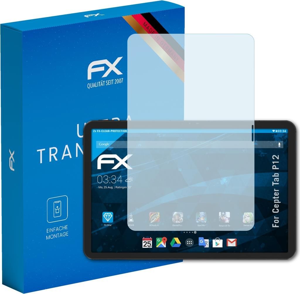 atFoliX FX-Clear 2x Schutzfolie kompatibel mit Cepter Tab P12 Displayschutzfolie