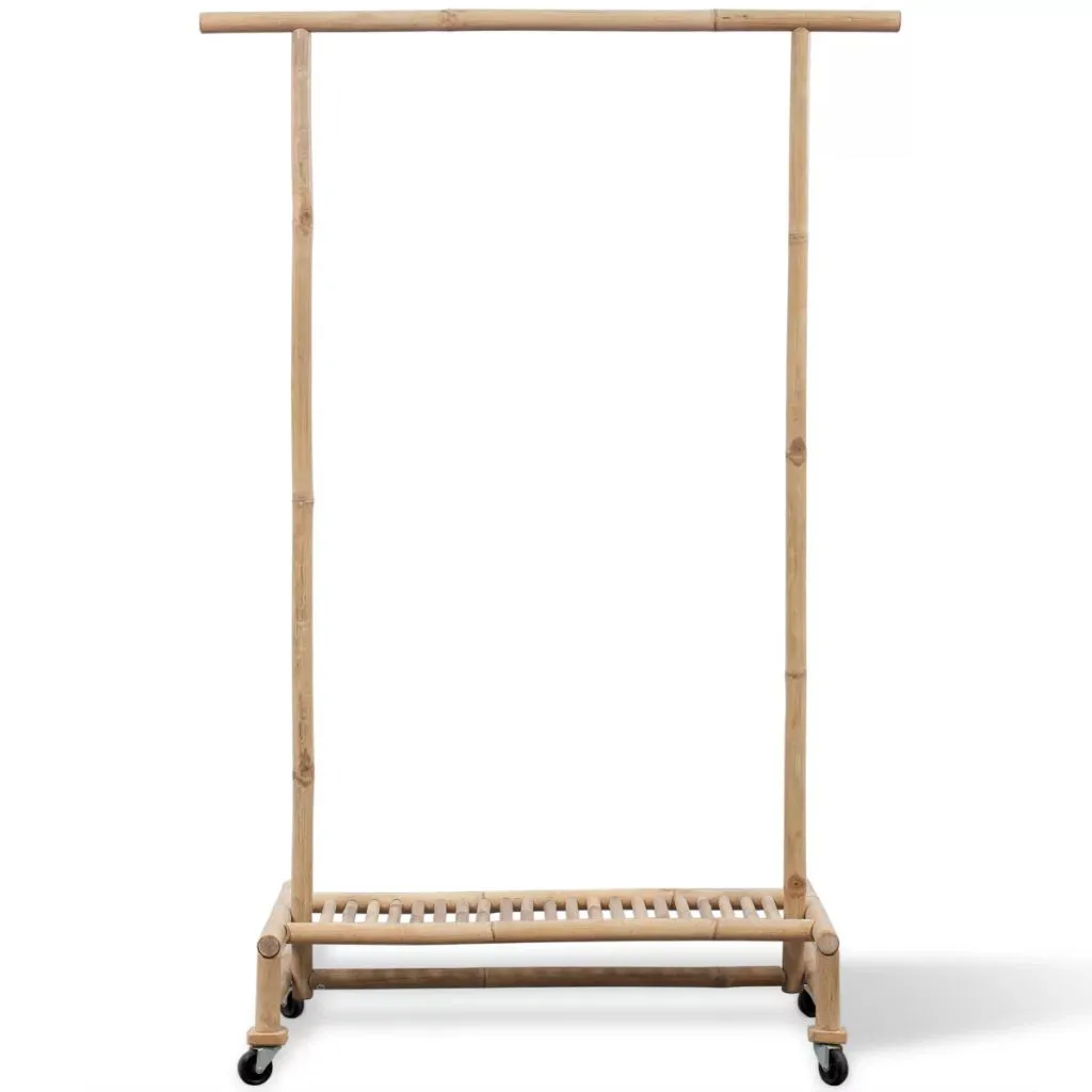 Portemanteau en bambou avec étagère à vêtements et tringle robuste 150cm