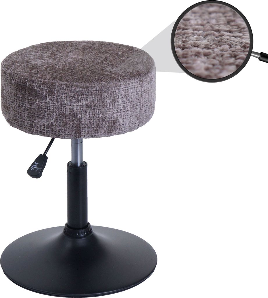 Hocker HWC-C22, Sitzhocker Schminkhocker, höhenverstellbar drehbar Ø 37cm Stoff Chenille (465g/m²) braun