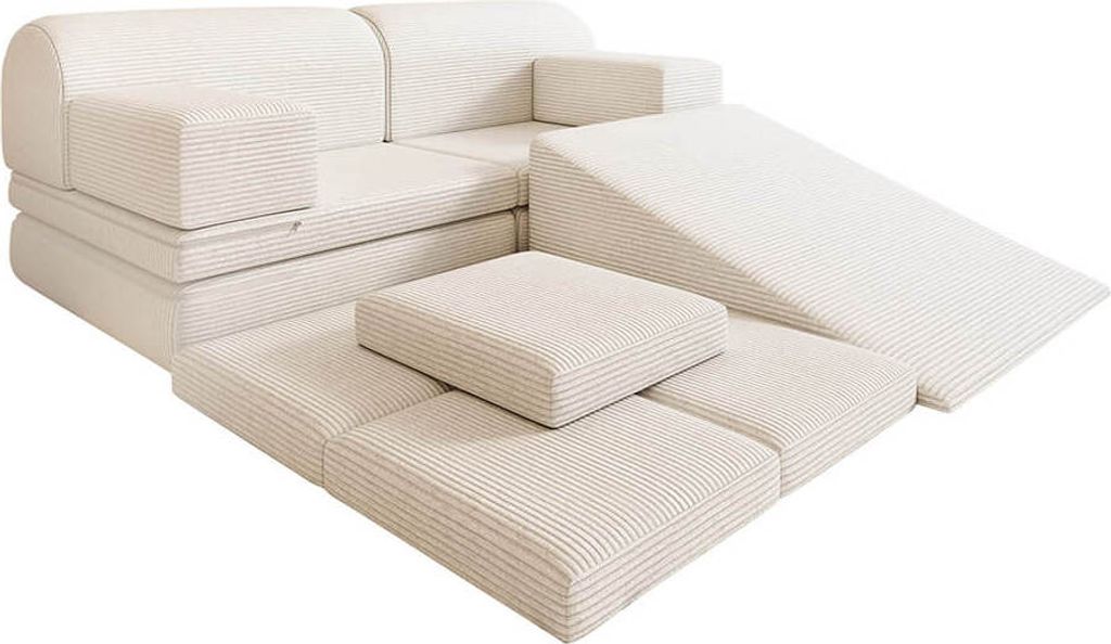 HOME DELUXE Spielsofa LIV inkl. Rutsche und Stapelsteine - Cord Beige I Kinderspielsofa, Spielsofa mit Rutsche, Kinder Sofa mit Stapelsteinen, Mult...