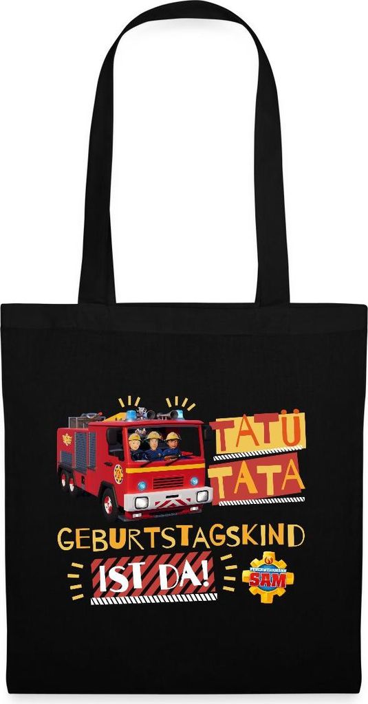 Spreadshirt Feuerwehrmann Sam Tatü Tata Geburtstagskind Stoffbeutel, One size, Schwarz