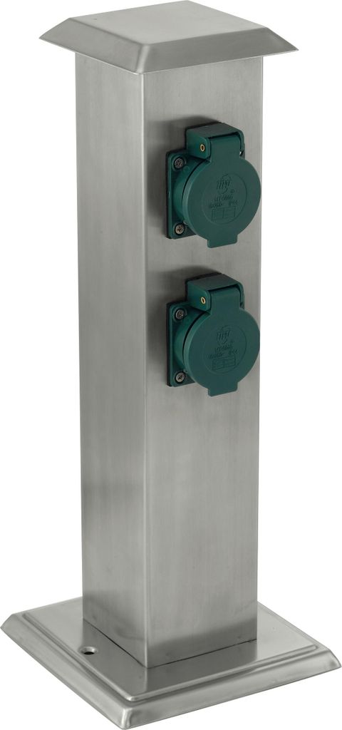 EGLO Outdoor Zubehör Steckdosensäule, Gartensteckdose, 4 Steckdosen, Material: Edelstahl und Kunststoff, Farbe: Silber, grün, IP44