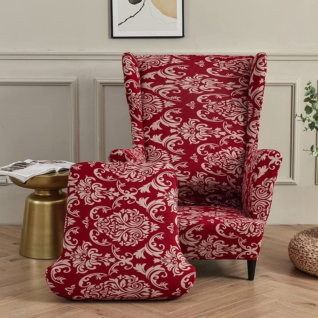 TOPCHANCES Fodera Per Sedia Wingback 2 Pezzi: Elastam Rosso Scuro Con Fodera Cuscino, Antiscivolo, 360° - 5