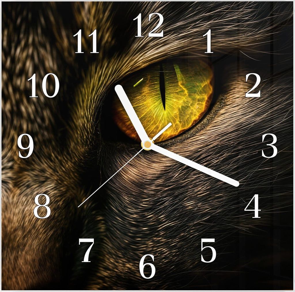Wanduhr aus Glas mit Motiv Katzenaugencloseup- 30 x 30 cm - inkl. Aufhängesystem