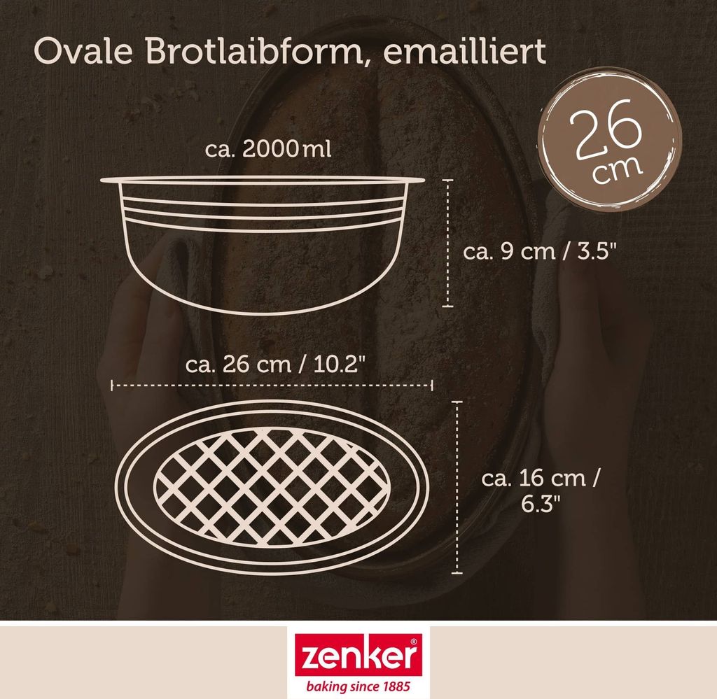 Zenker Brotbackform oval Dein Brot!, 26,5x16,5cm, Emaille Produktbild 4