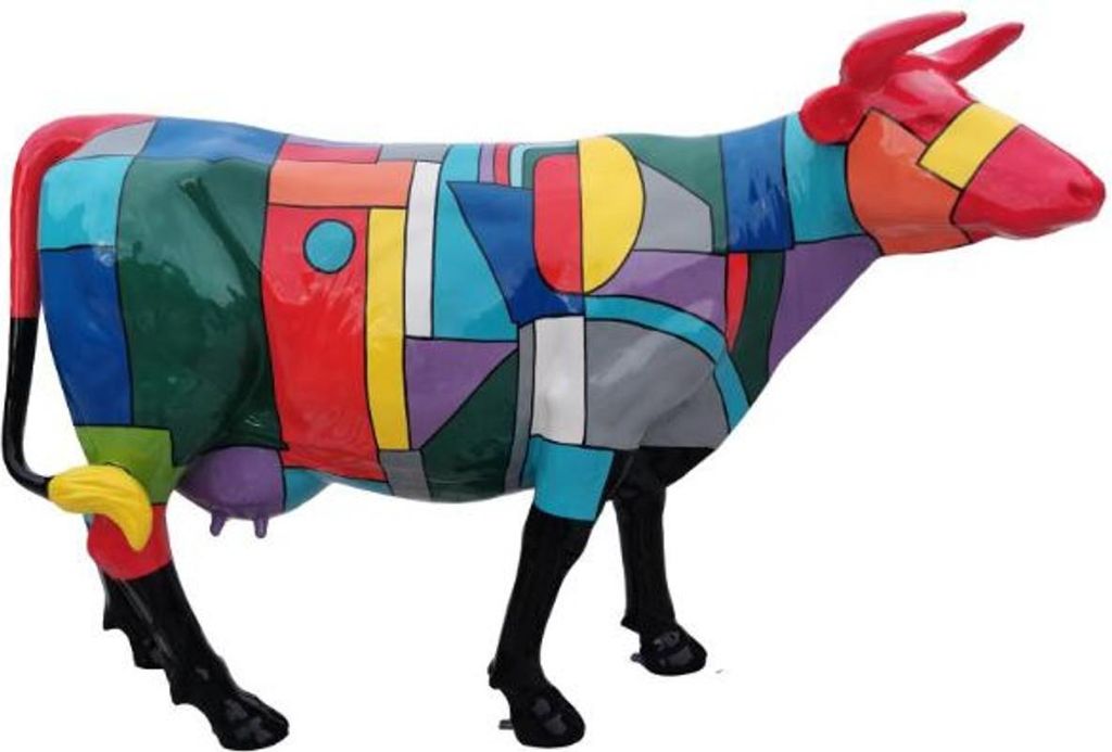 Casa Padrino Designer Gartendeko Skulptur Kuh Bunt 210 x 55 x H. 147 cm - Lebensgroße Tierfigur - Riesige Wetterbeständige Dekofigur XXL