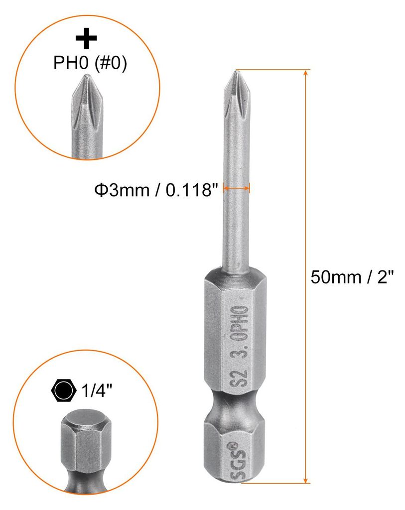 5 Stš¹ck PH0 Phillips Schraubendreher Bit Set mit 1/4" Sechskantschaft, 3mm Stab 50mm Lang Magnetische Kreuzkopf Bitsatz S2 Stahl Bohrer Elektrow...