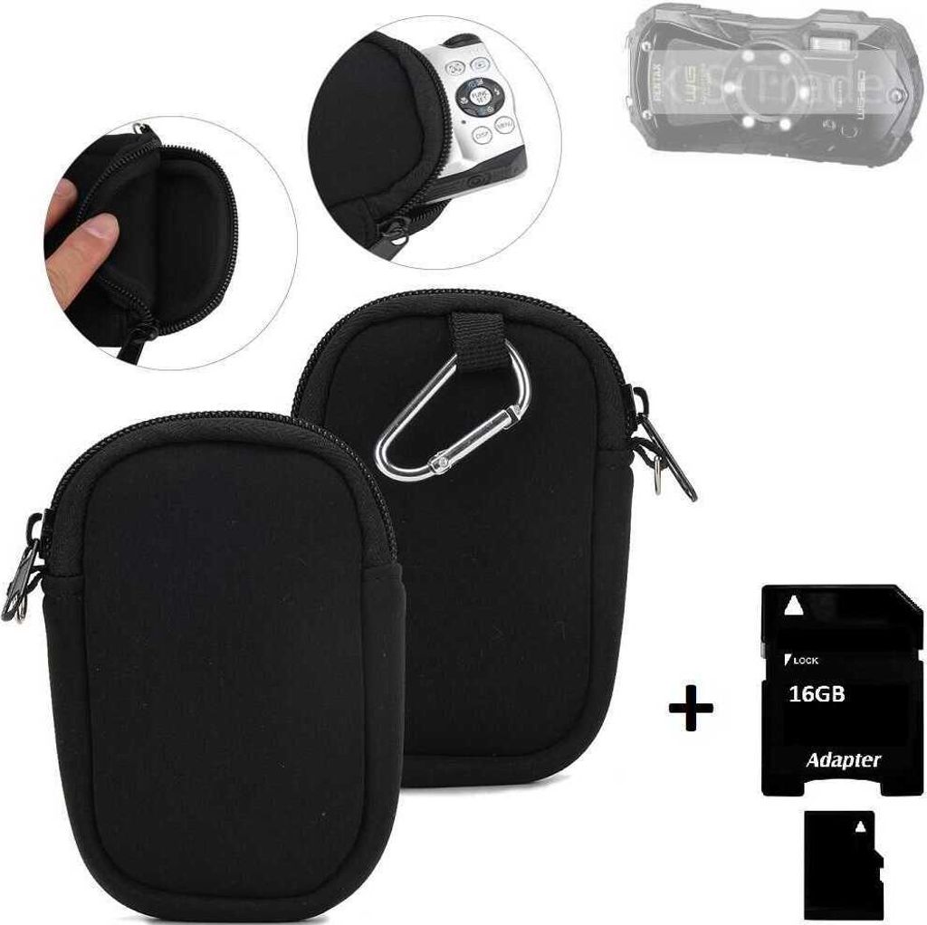 K-S-Trade Kameratasche kompatibel mit Pentax WG-90 Schutz Hülle Kompaktkamera Tasche Travelbag sleeve case neopren Fototasche + 16GB SPEICHERKARTE