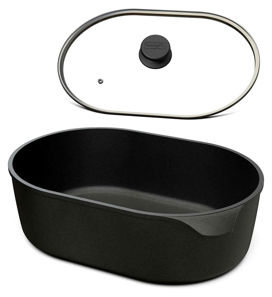Gänsebräter 40x27 cm – Aluguss Bräter 8,5 Liter, antihaftbeschichtet, für Induktion & Backofen, Schmortopf, LFGB- (mit Deckel)
