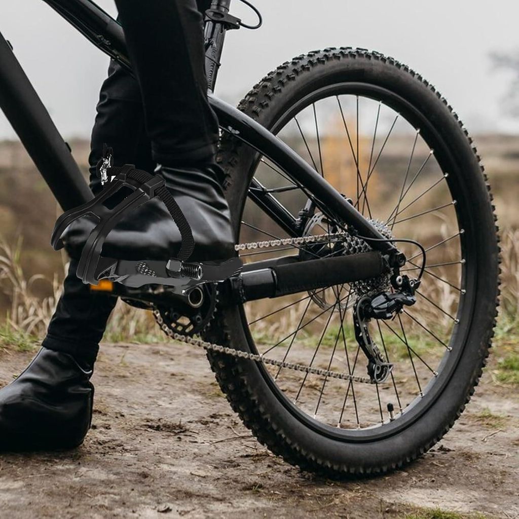 Aluminium-Mountainbike-Pedalen mit Clips und Riemen für SPD-Fahrräder - Rennrad-Pedalen für 9/16 " Achsen - MTB Spin Bike - Indoor Trainingsräder