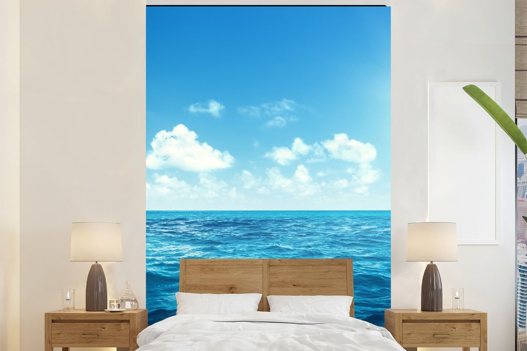 MuchoWow Fototapete für Wohnzimmer oder Schlafzimmer Wandtapete Vinyl Motivtapete Meer - Himmel - Sonne - 145x220 cm - Wanddekoration