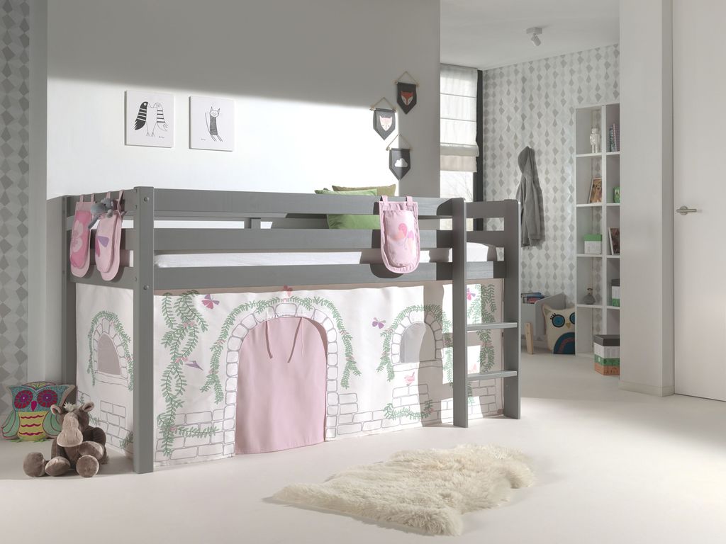 Vipack Spielbett Pino mit Textilset Vorhang und 3 Taschen "Birdy"