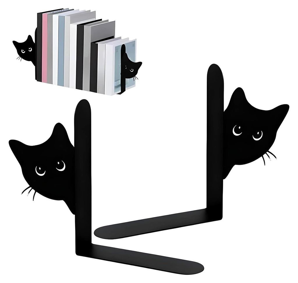 Buchstützen Katze aus Metall, 2 Stück, kreative Katzenbuchstütze im modischen Stil, 15×4×18 cm