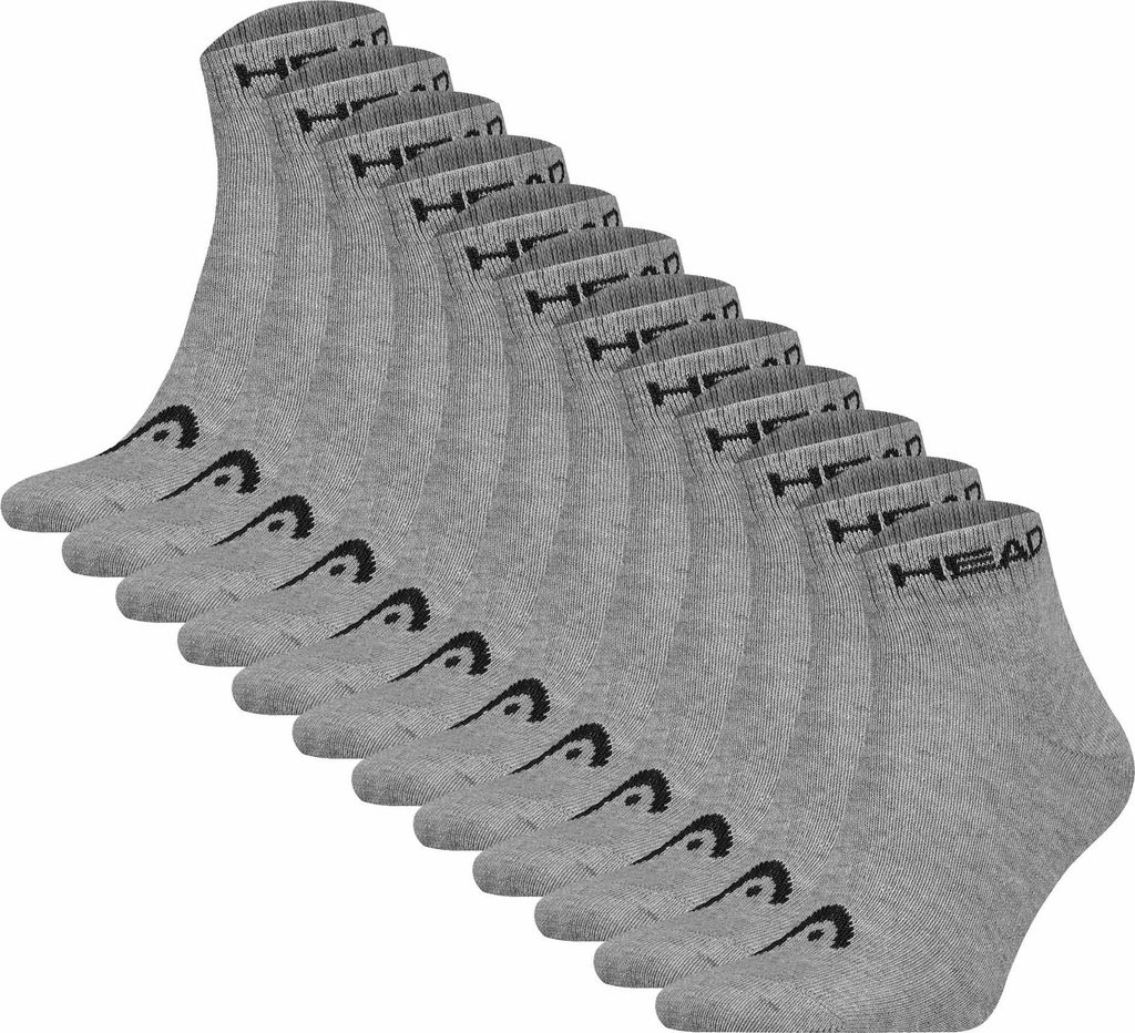 HEAD Unisex Quarter Socken, 12er Pack - Elements All Sport Quarter, Logo, einfarbig Grau 39-42