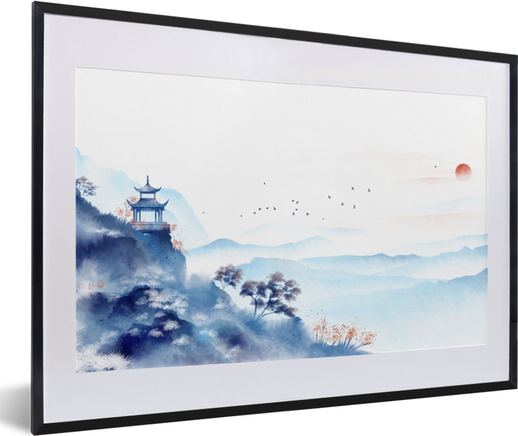MuchoWow Gerahmtes Poster Malerei - Ölfarbe - Natur 60x40 cm - Poster mit Schwarzem Bilderrahmen Wandposter Rahmen Foto Bilder - Schlafzimmer - ...