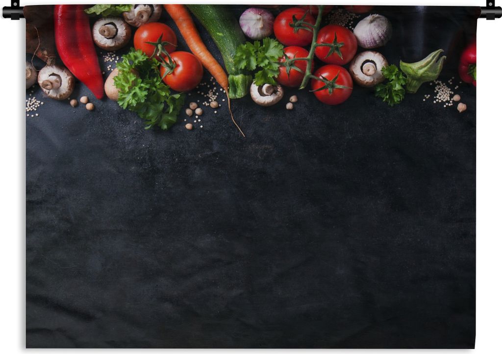 MuchoWow Wandteppich Wandbehang Gemüse - Kräuter - Gewürze - Schwarz - Rustikal - Küche 90x67.5 cm Tapisserie Dekoration Wandtuch - Fototeppi...