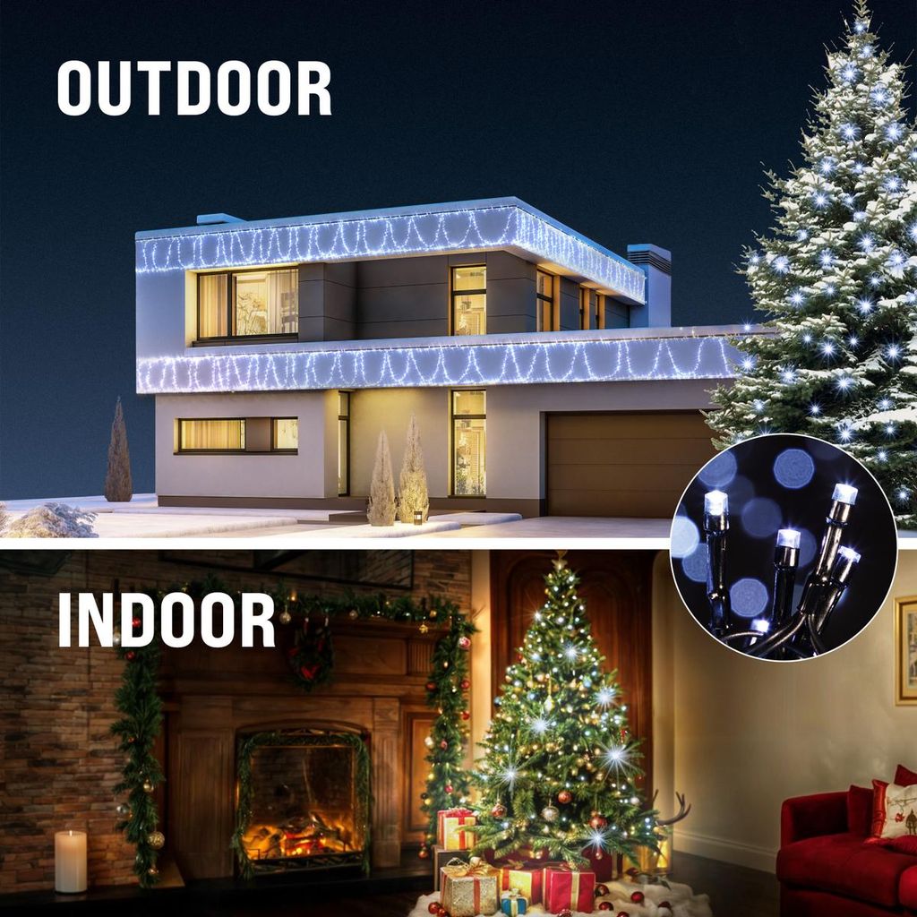 Luci Albero Di Natale 20M 1000 LED - 8 Modalità Con Timer E Memoria, Impermeabile IP44, Per Interni Ed Esterni - Bianco Freddo