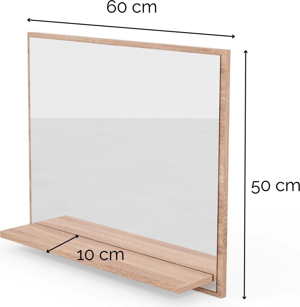 Koupelnové zrcadlo s poličkou Sonoma - V:50 x Š: 60 cm - Obrázek produktu 2