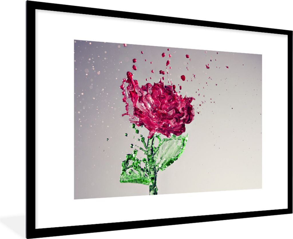 MuchoWow Gerahmtes Poster Rosen - Wasser - Wirkung 90x60 cm - Poster mit Schwarzem Bilderrahmen Wandposter Rahmen Foto Bilder - Wanddekoration - ...