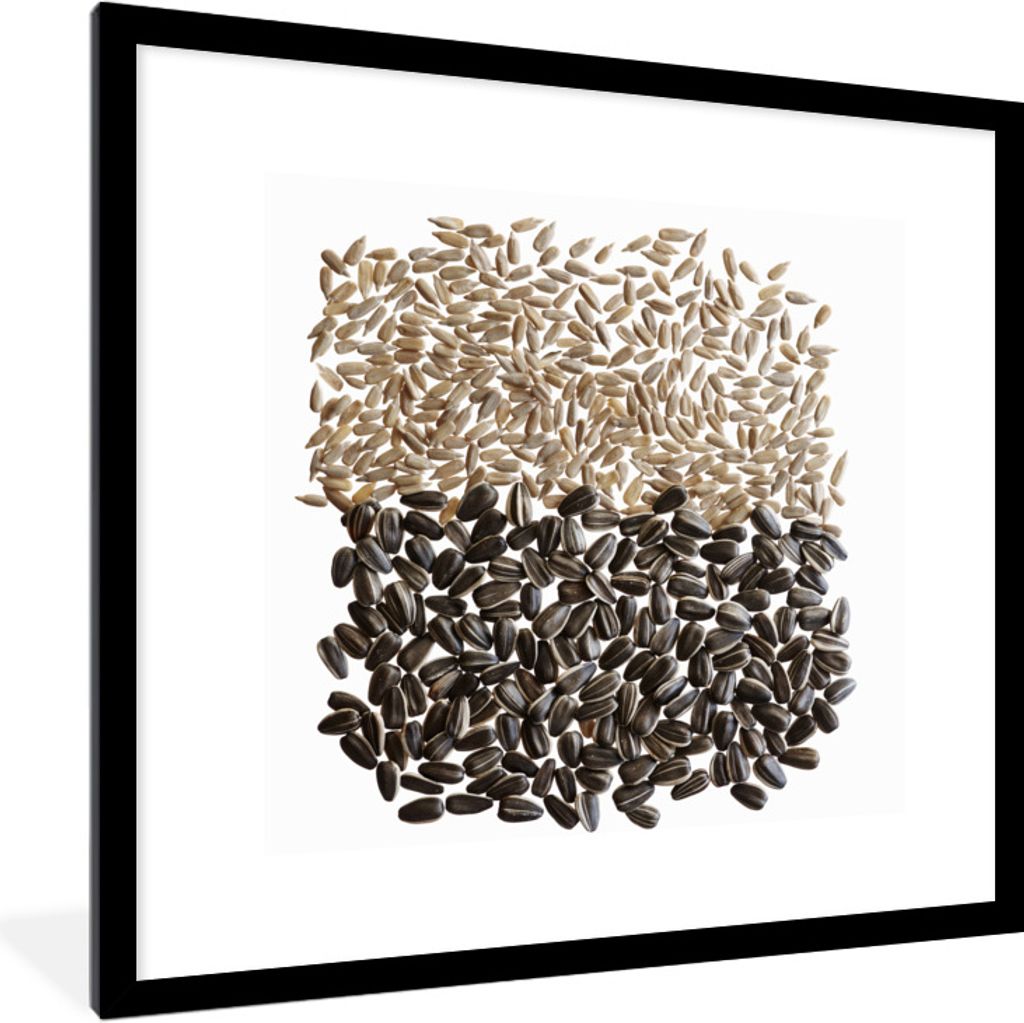 MuchoWow Gerahmtes Poster Sonnenblumenkerne, ungeschält und in der Schale 40x40 cm - Poster mit Schwarzem Bilderrahmen Wandposter Rahmen Foto Bi...