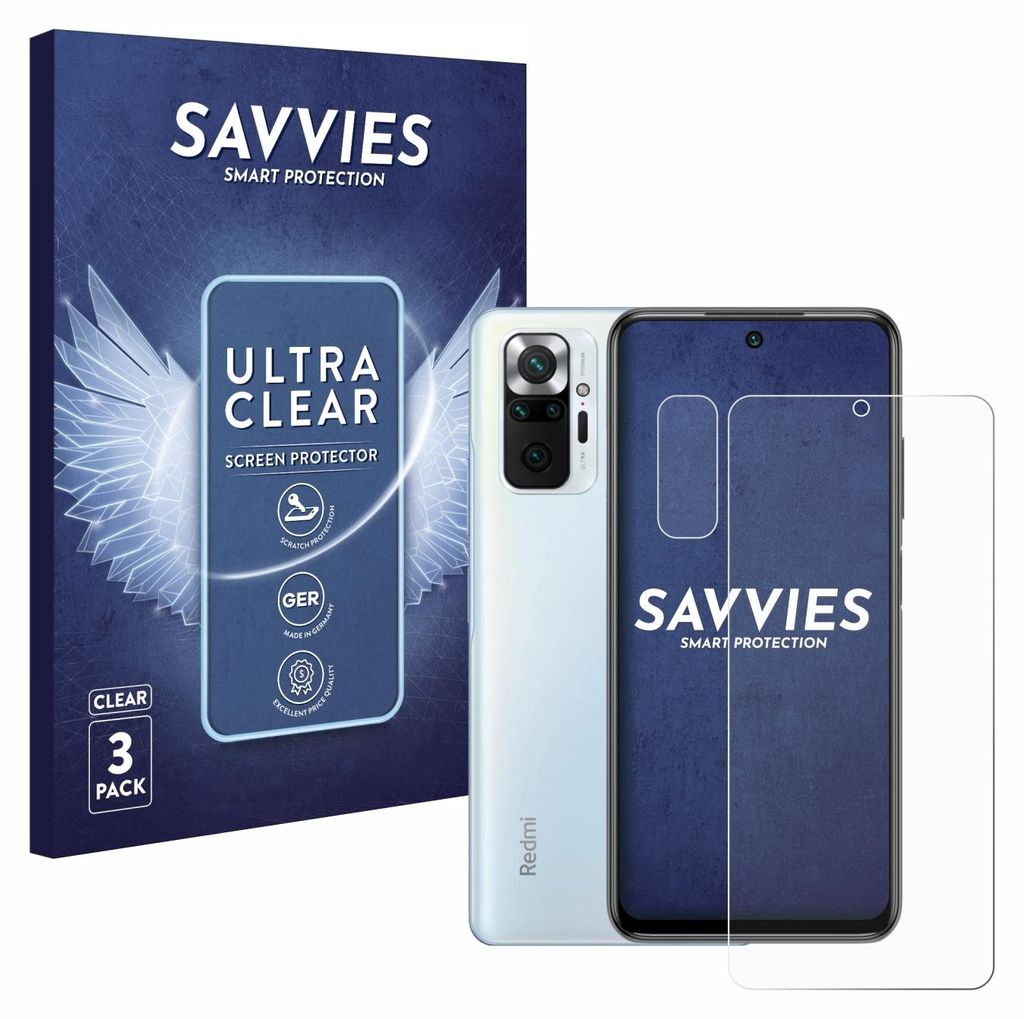 A product box and a smartphone with a screen protector are displayed.