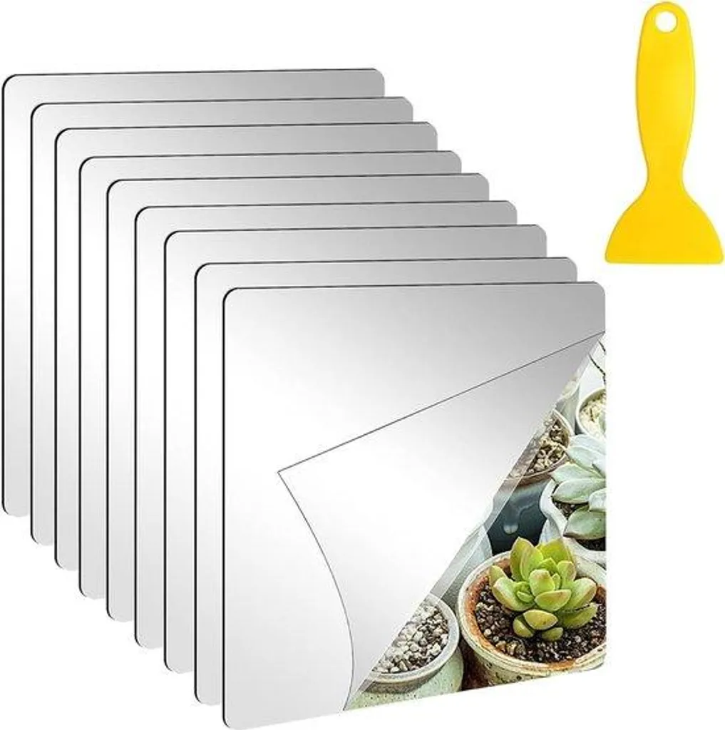 Lot de 9 Miroirs Muraux Flexibles en Acrylique 15x15 cm Autocollants