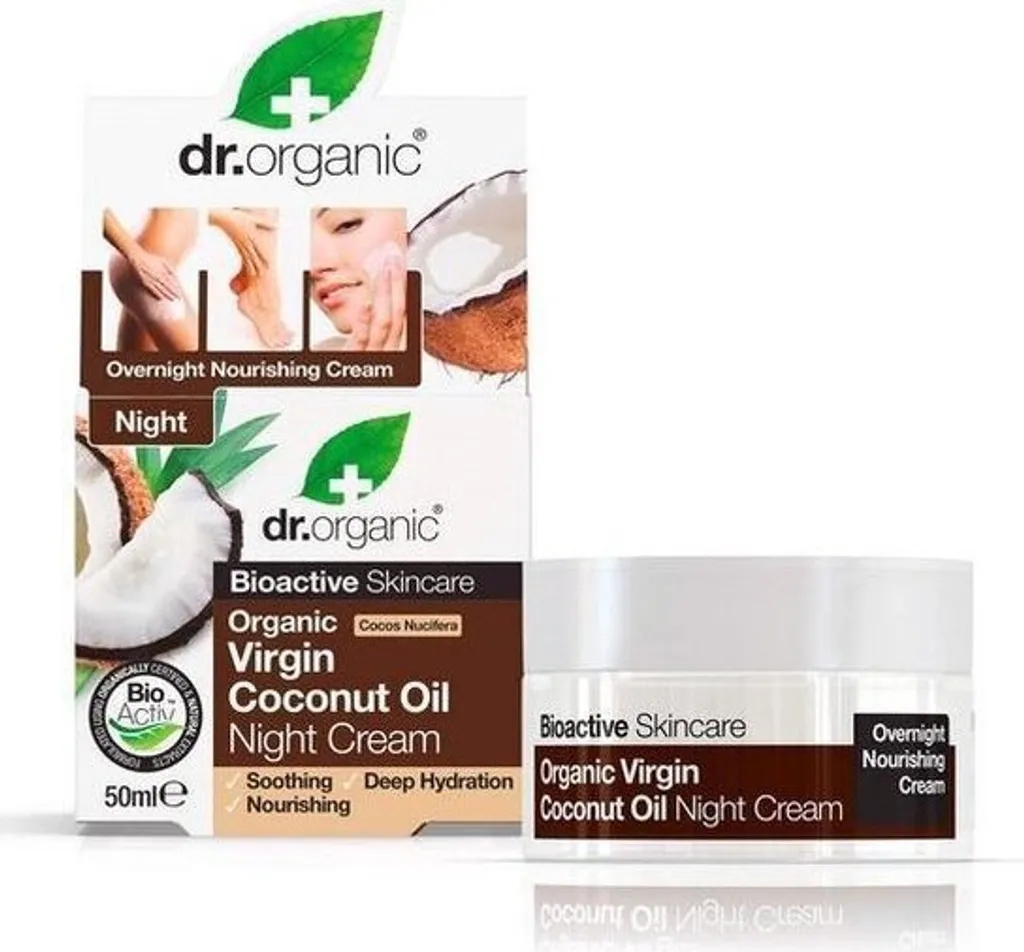 Crème de nuit à l'huile de coco vierge Dr Organic - Soin visage 50ml