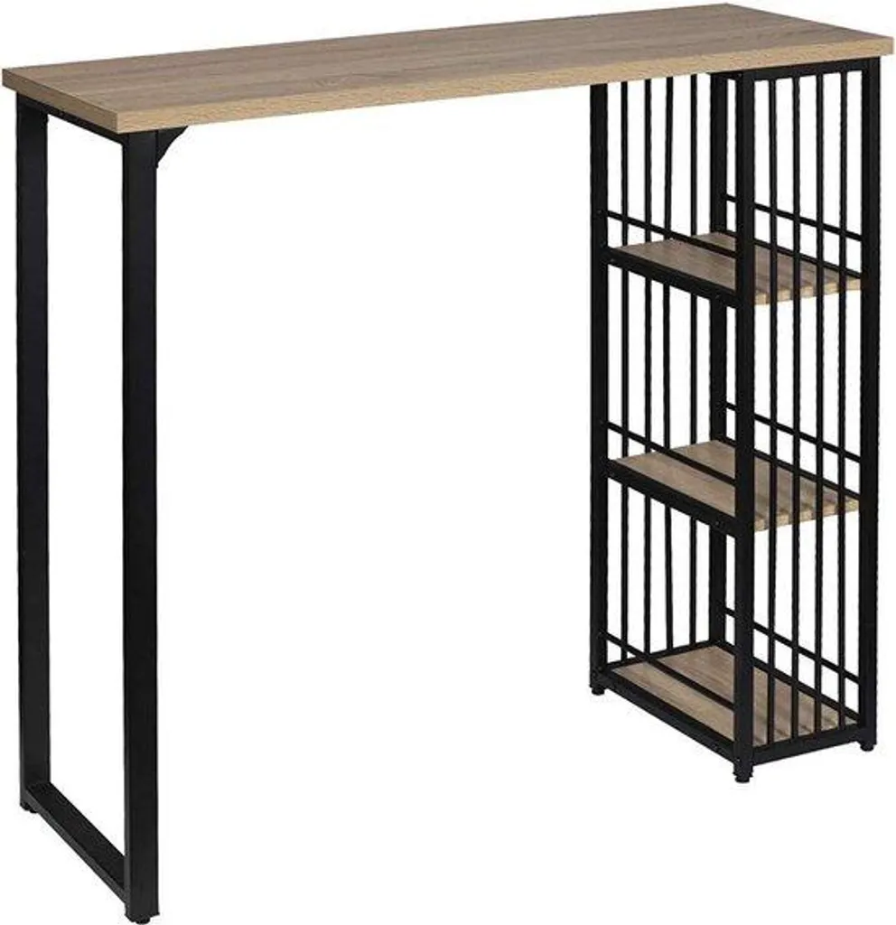 Table haute de bar 120 cm avec étagères de rangement style bistrot