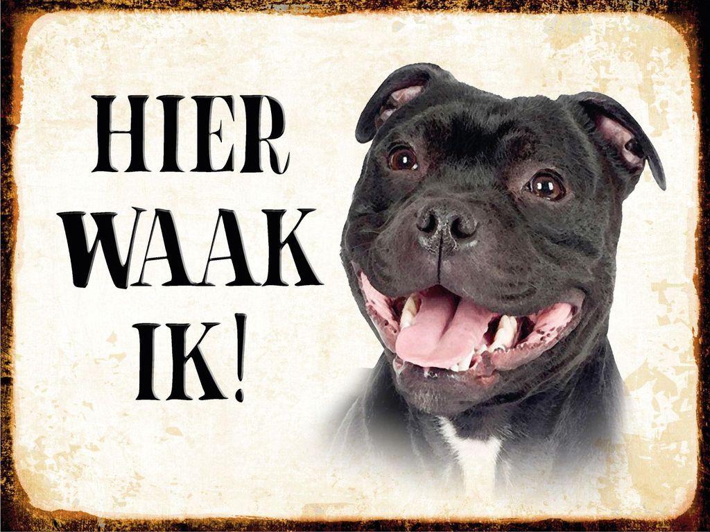 vianmo Holzschild 12x18 cm holländisch Hier Waak ik Staffordshire Bull Terrier
