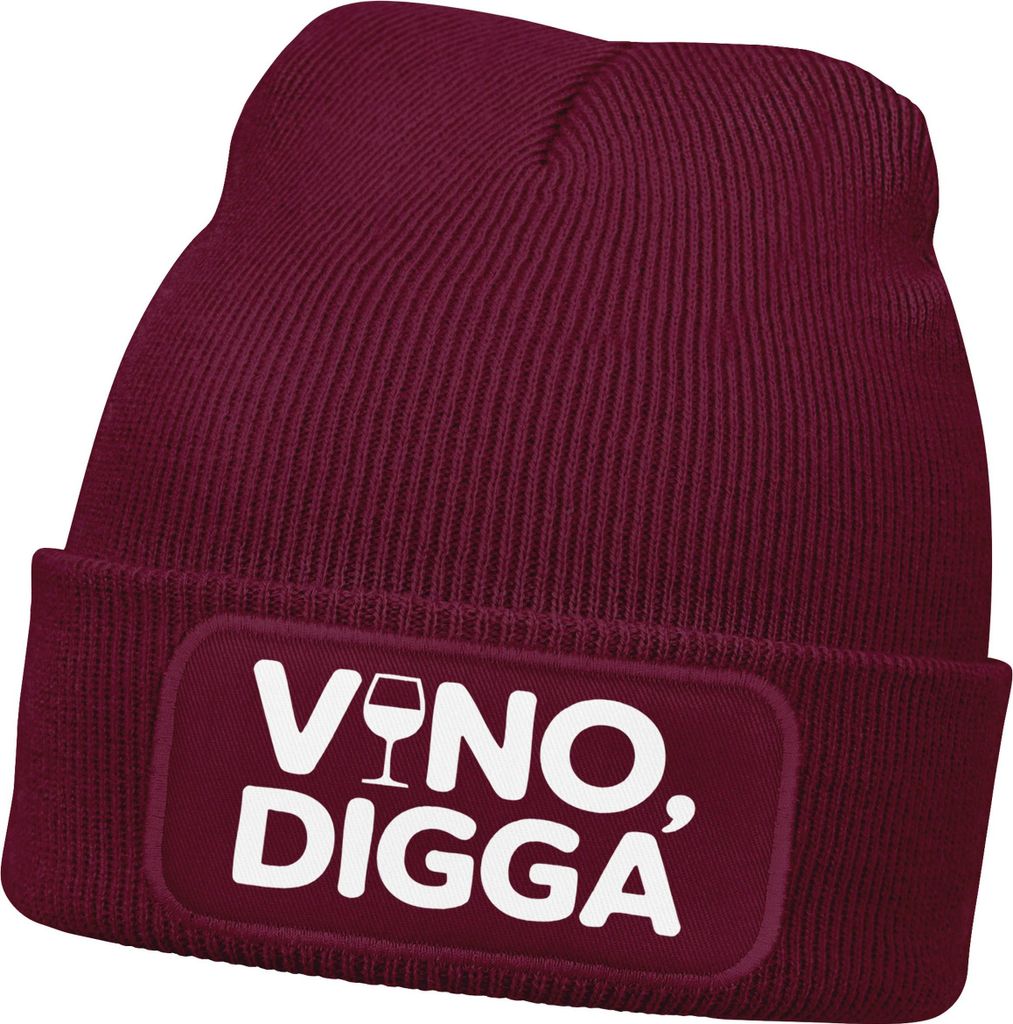 Herren Beanie Strickmütze mit Spruch Aufdruck Lustig Vino Digga Mütze Männer Geschenk Weinliebhaber Moonworks