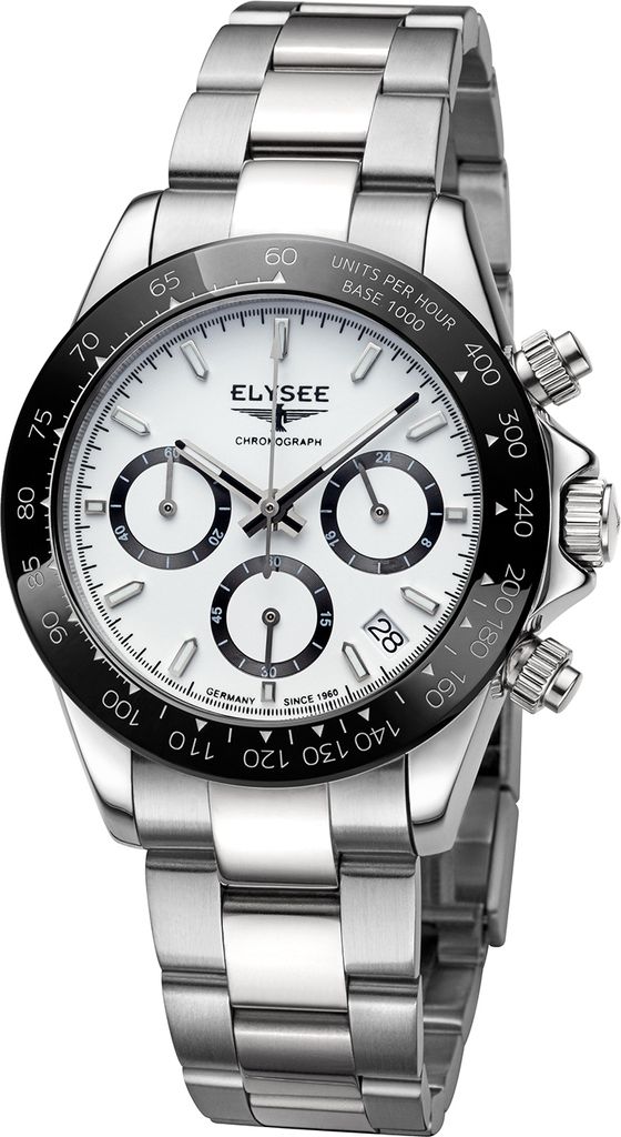 ELYSEE Herrenuhr SPORT CHRONO. 100% Edelstahl weiß onesize Herren Keramik Lünette 40 80601, 80602, 80603, 80604, 80605, 80612