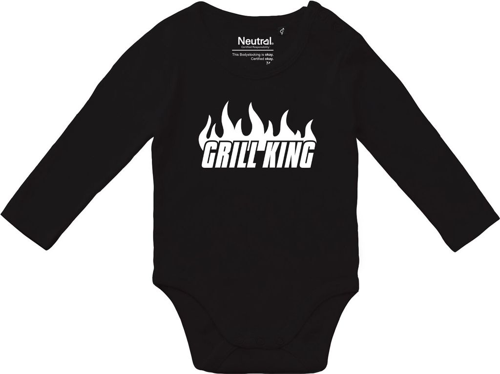Huuraa Baby Body Grill King Flammen 68 Black Baumwolle Fairtrade Langarmbody Geschenkidee