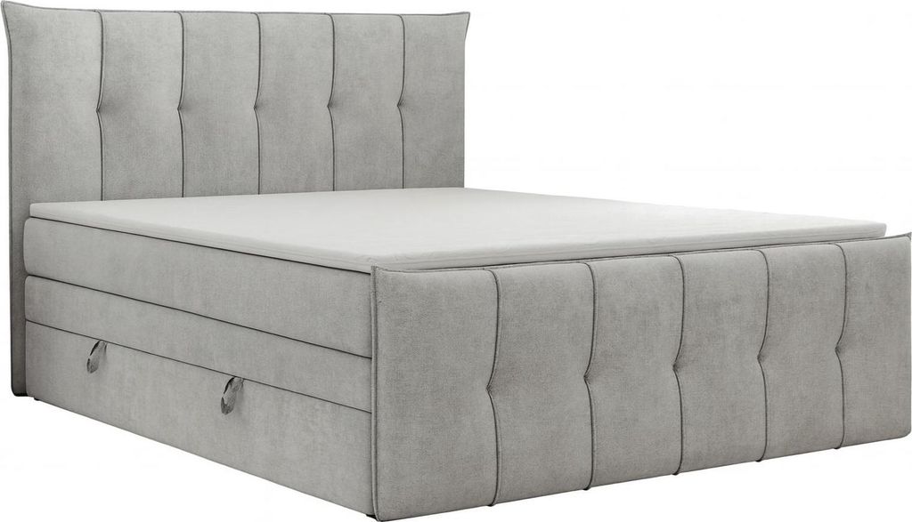 KSHOMECONCEPT Boxspringbett 120x200 cm, Bett mit Bettkasten und Pocketmatratze und Topper, SUPREME, Silber