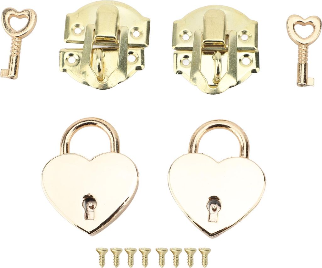 2 Sets Holzkisten-Vorhängeschloss-Set mit Haspelverschluss, antiker Zinklegierungsverschluss und herzförmige Vorhängeschlösser mit Schlüsseln,...