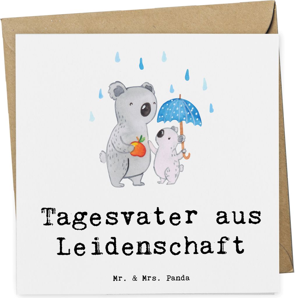 Mr. & Mrs. Panda Grußkarte Tagesvater Leidenschaft - Weiß - Geschenk, doppelkarte, Klappkarte, anlasskarte, Glückwunschkarte, faltkarte