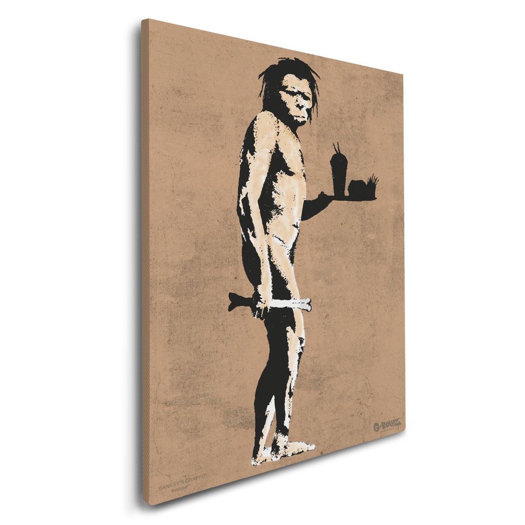 Banksy Graffiti Offiziell lizenziertes Wandbild - Leinwand bilder Fastfood Caveman - Tolle abstrakte Banksy Wandbilder für Wohnzimmer, Schlafzimme...