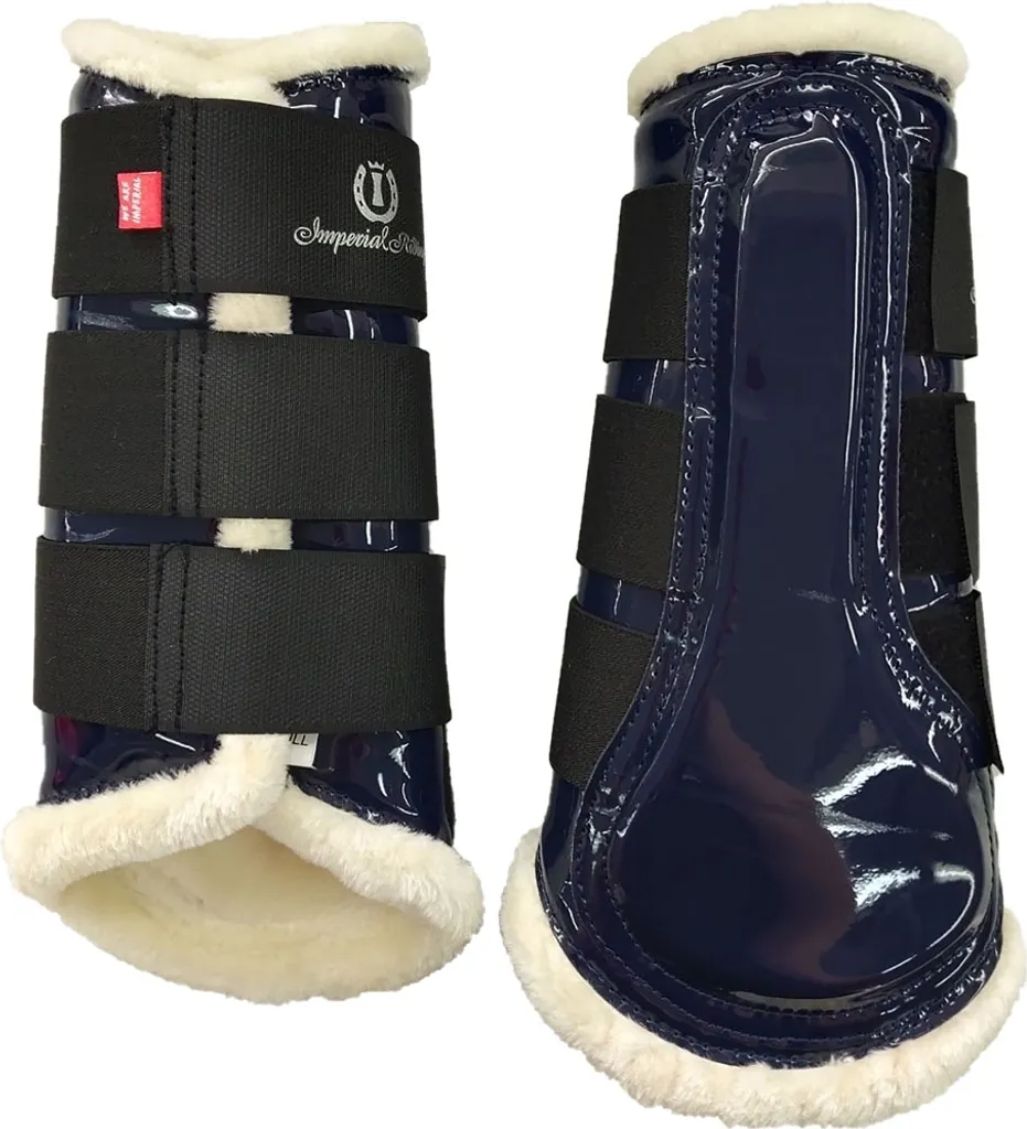 Guêtres Vernies Dream On Marine et Fourrure pour Cheval Taille Full F/S