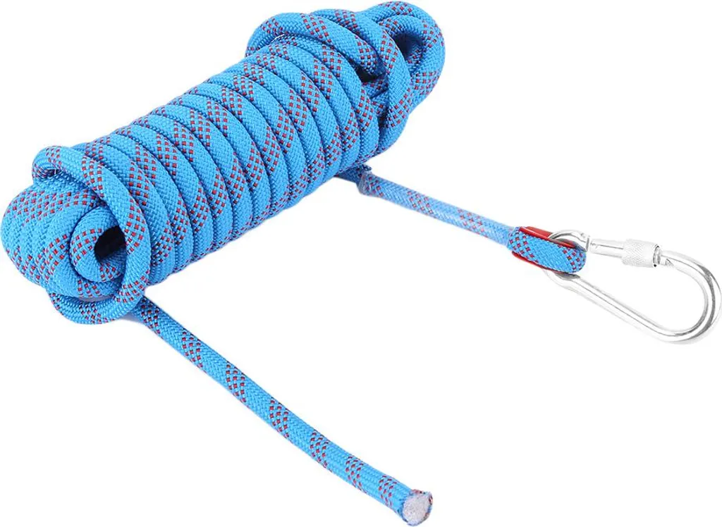 Corde de survie paracorde 12mm bleue 10m avec mousqueton de sécurité