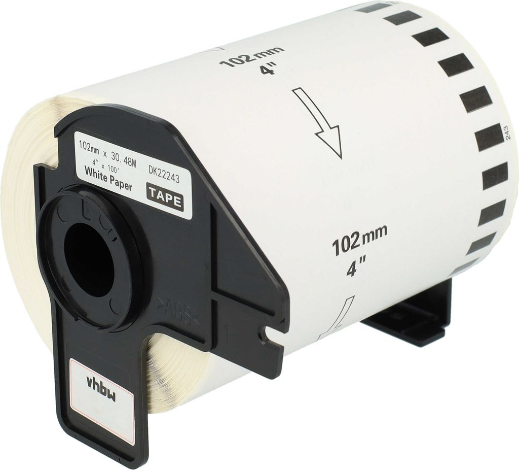 vhbw Rolle mit Halter 102mm x 30,48m (1 Etikette) Ersatz für Brother DK-22243 für Drucker Weiß