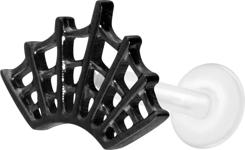 Ohrpiercing, Nasenpiercing PTFE Labret mit Innengewinde + Titan-Aufsatz SPINNENNETZ Schwarz Stablänge: 10mm | Stabstärke: 1,2mm