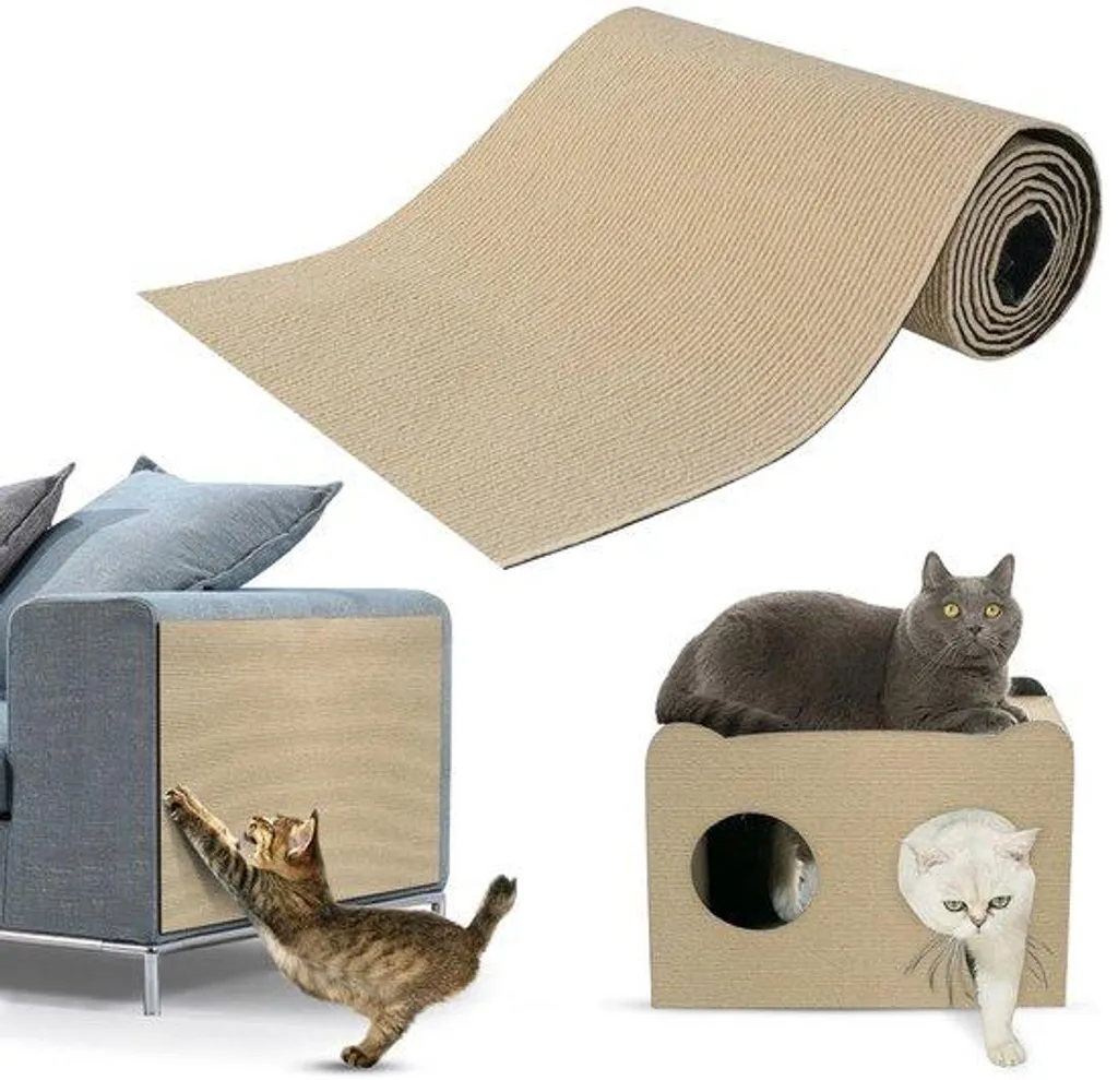Tapis auto-adhésif pour chat anti-griffures kaki découpable 30x100 cm