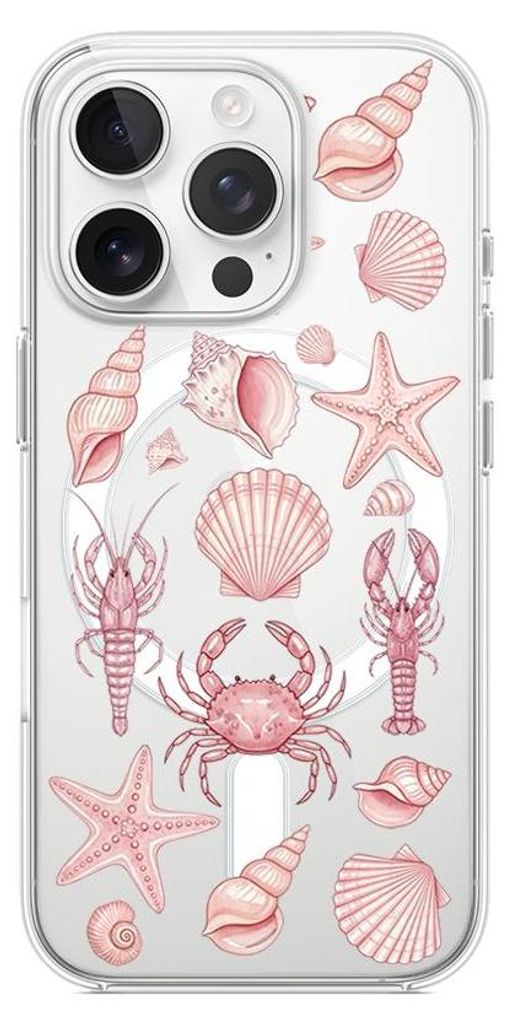 Hartschalenhülle für das iPhone 15 Pro, kompatibel mit MagSafe, transparent, Muscheln und Meeresfrüchte