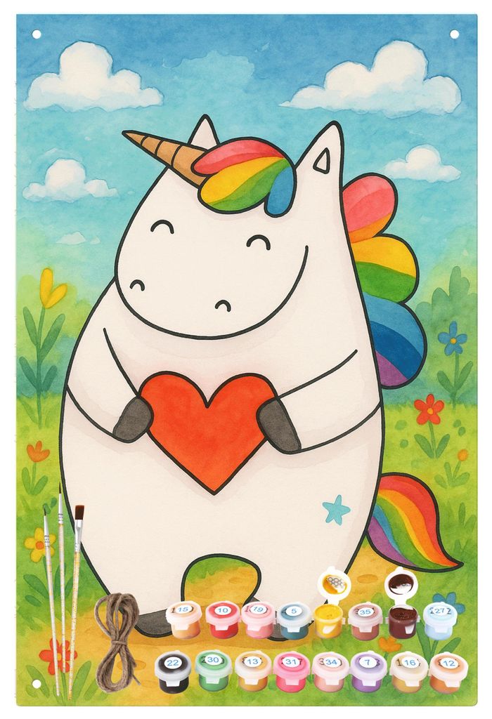 Mr. & Mrs. Panda Malen nach Zahlen Einhorn Herz Design - Weiß - Geschenk, set, Dekoschild, Bunt, Freundin, zahlenmalerei, Blechschild, Metallplatt...