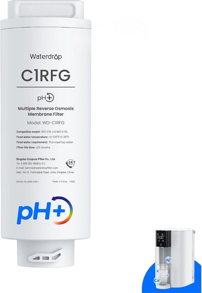 Waterdrop WD-C1RFG Filter, Ersatz für WD-C1SL Countertop CoreRO System, 12 Monate Lebensdauer