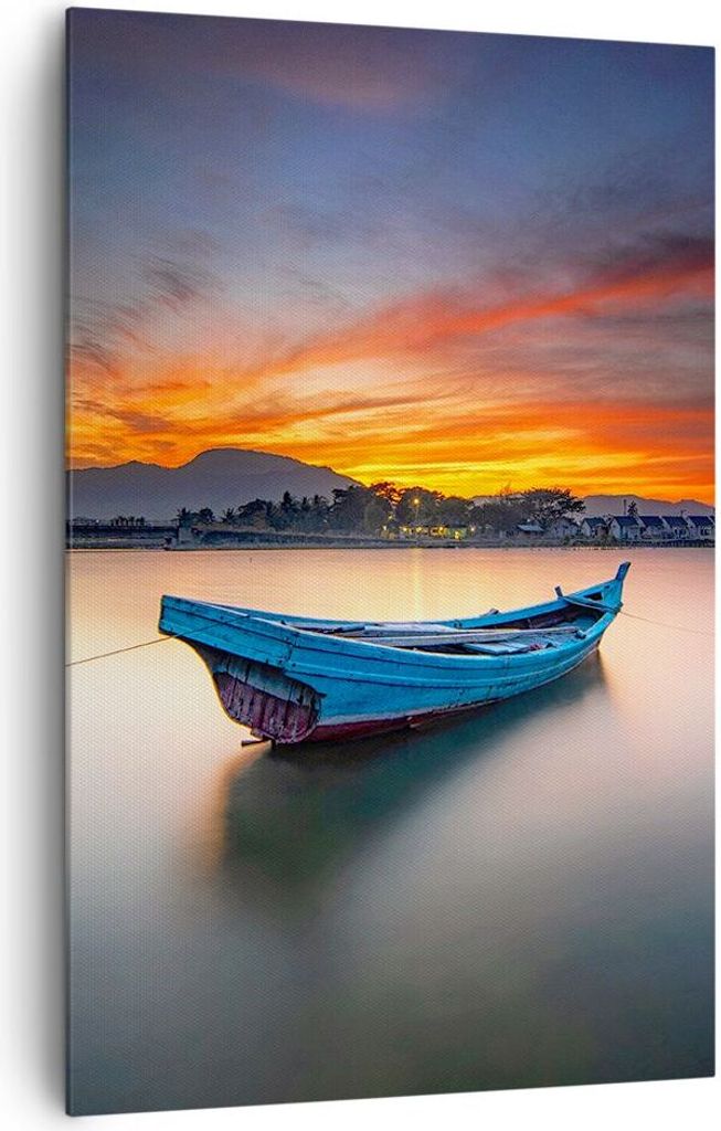 Bild auf Leinwand - Leinwandbild - Einteilig - Westen Sonne Boot - 80x120cm - Wand Bild - Wanddeko - Wandbilder - Leinwanddruck - Wanddekoration - ...