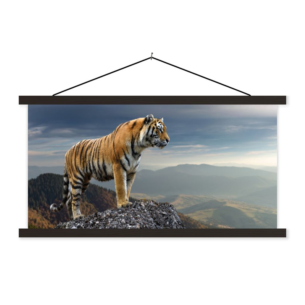 MuchoWow Textilposter Tiger - Berg - Natur - Landschaft 60x30 cm mit schwarzem Rahmen - Textilien