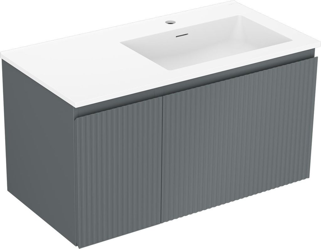 Mexen Orio Badezimmer-Unterschrank 90 cm mit Waschbecken Vela, 2 Schubladen, weiß glänzend - 91A10-09047-2-BFF00-W23M00